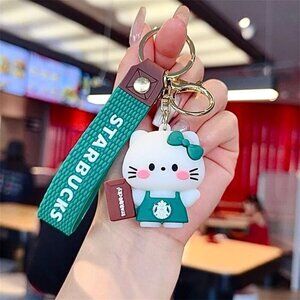 Starbucks Hello Kitty Keychain Green Apron Book Sanrio Collab Strap Bag Charm